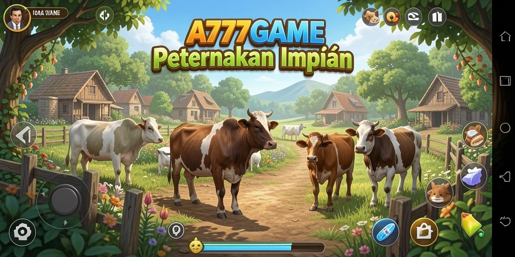 Tampilan gameplay A777GAME yang menampilkan pertanian yang subur.