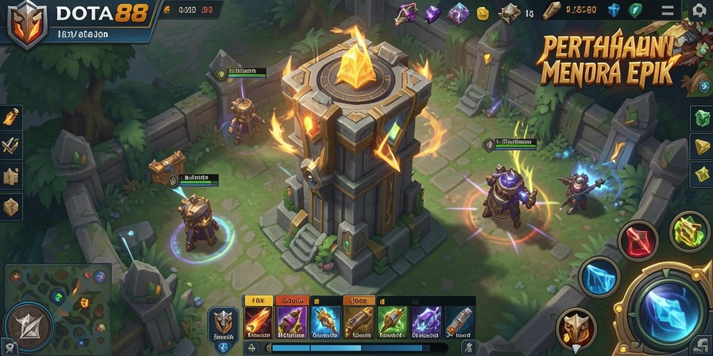 Tangkapan layar dari gameplay menara pertahanan DOTA88 yang mendebarkan.