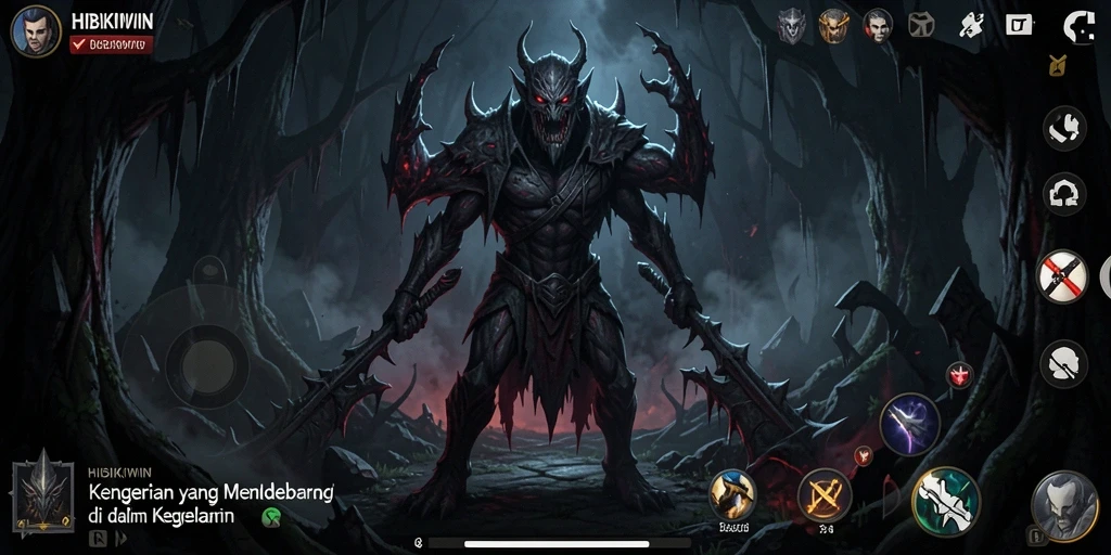 Tangkapan layar HIBIKIWIN menunjukkan ketegangan dalam suasana gameplay yang horor.
