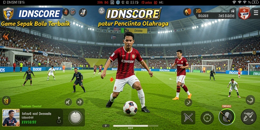 Tangkapan layar IDNSCORE menampilkan aksi bermain sepak bola yang mendebarkan.