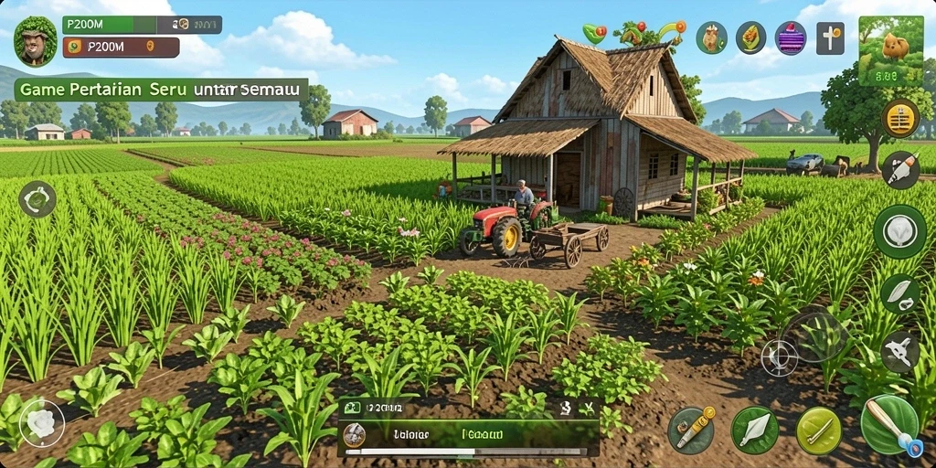 Tampilan menarik dari gameplay P200M yang kaya akan aktivitas bercocok tanam.