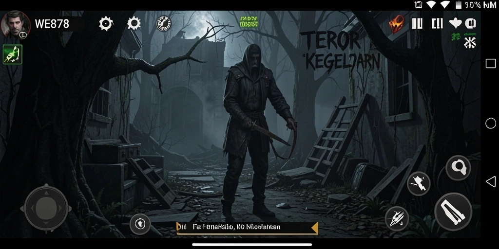 Screenshot gameplay WE878 yang menunjukkan ketegangan di lingkungan gelap.